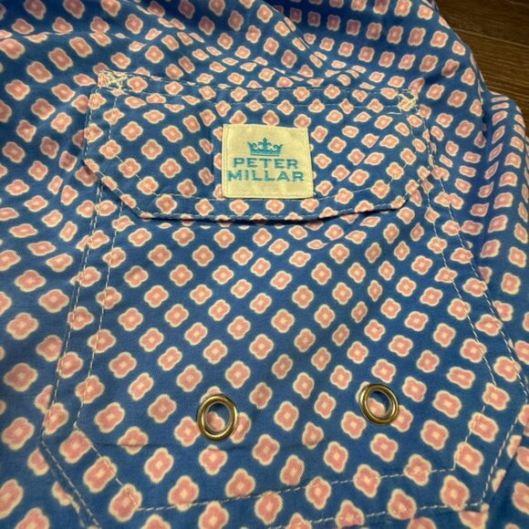 Peter Millar Men's Swim Trunks Blue Printed, Drawstring, Mesh Liner, Summer - Picture 7 of 16